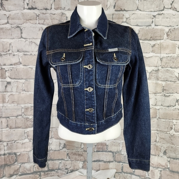 Silver Jeans  Button Front Denim Jacket Dark Wash Cotton Size XS Coastal Cowgirl - Picture 4 of 13